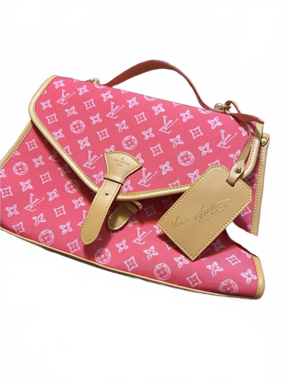 Louis Vuitton Monogram Canvas Pink Handbag with Leather Trim